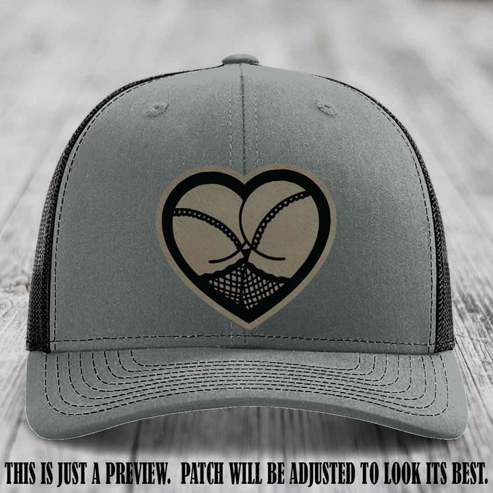 Booty Love Leather Patch in Light Brown to Black Patch on Heather Grey to Black Hat