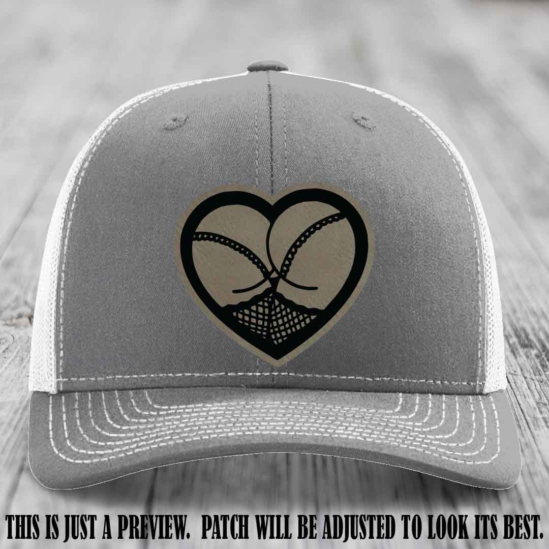 Booty Love Leather Patch in Light Brown to Black Patch on Heather Grey to White Hat