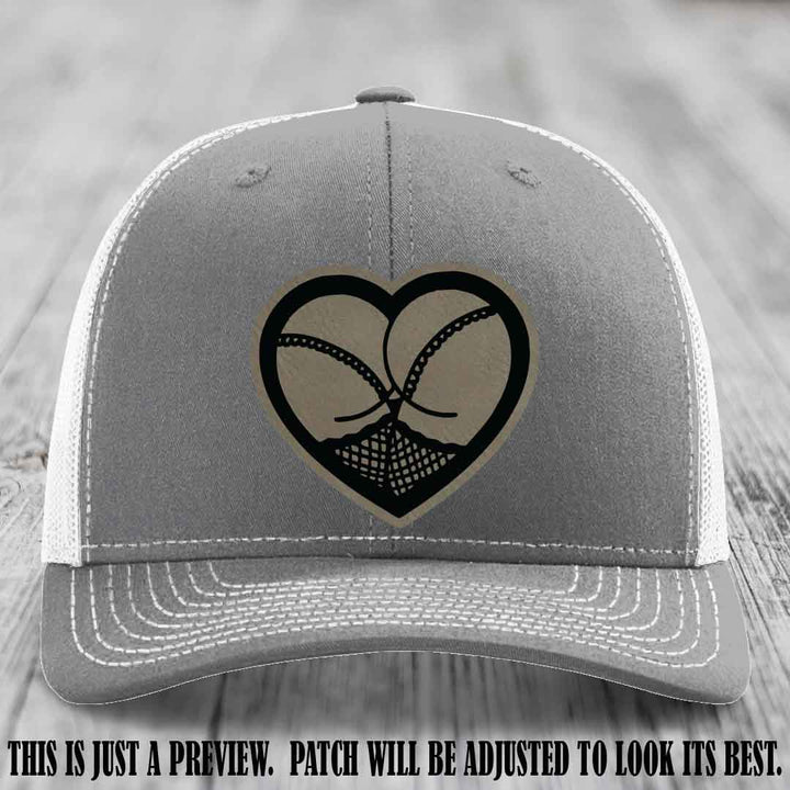 Booty Love Leather Patch in Light Brown to Black Patch on Heather Grey to White Hat