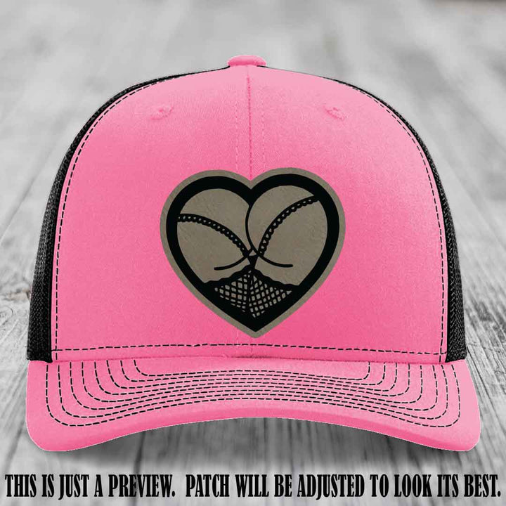 Booty Love Leather Patch in Light Brown to Black Patch on Hot Pink to Black Hat