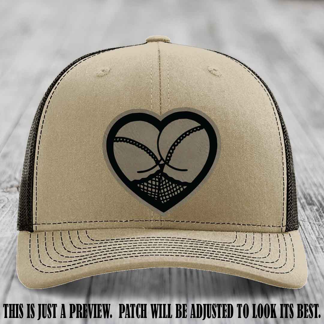 Booty Love Leather Patch in Light Brown to Black Patch on Khaki to Coffee Hat