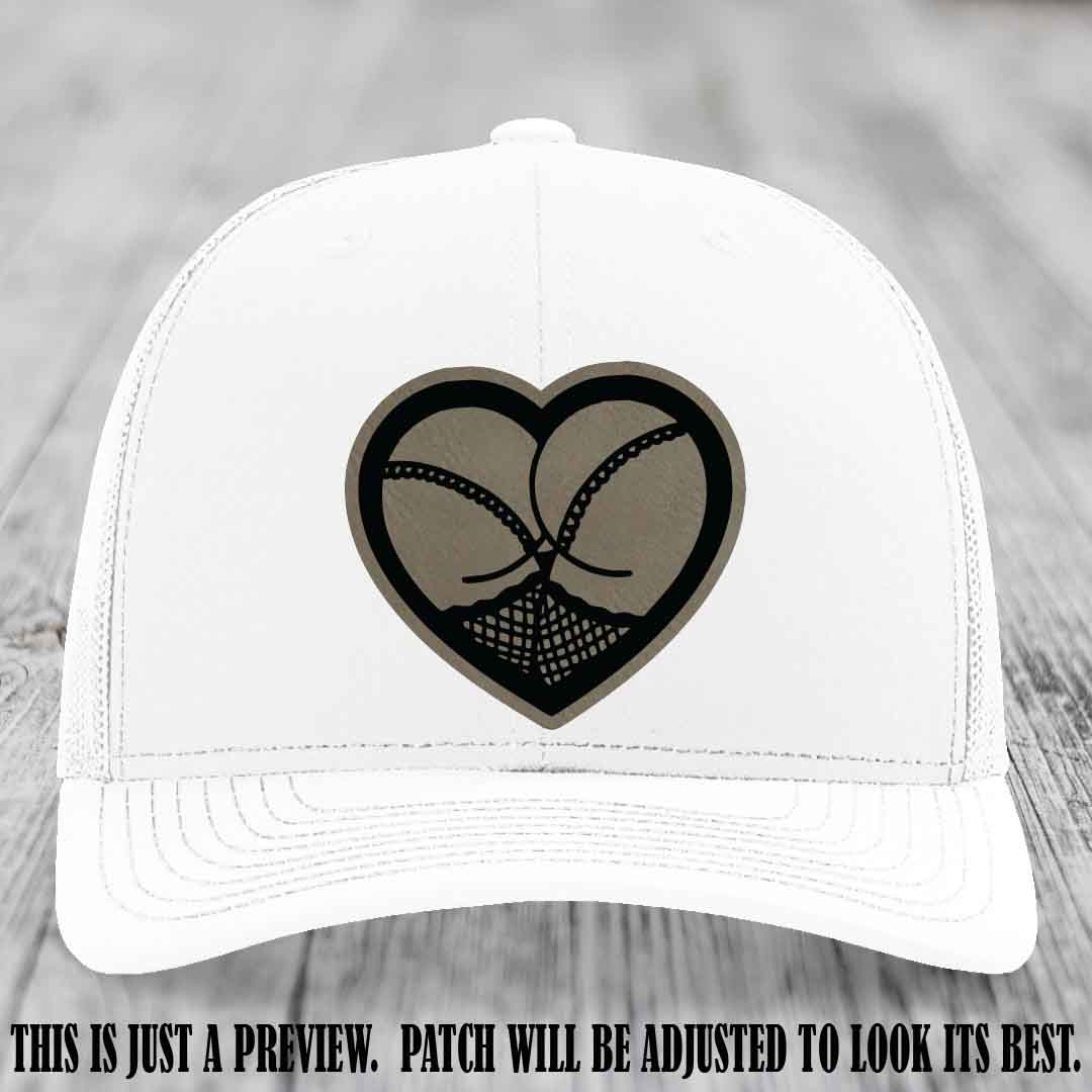 Booty Love Leather Patch in Light Brown to Black Patch on White Hat