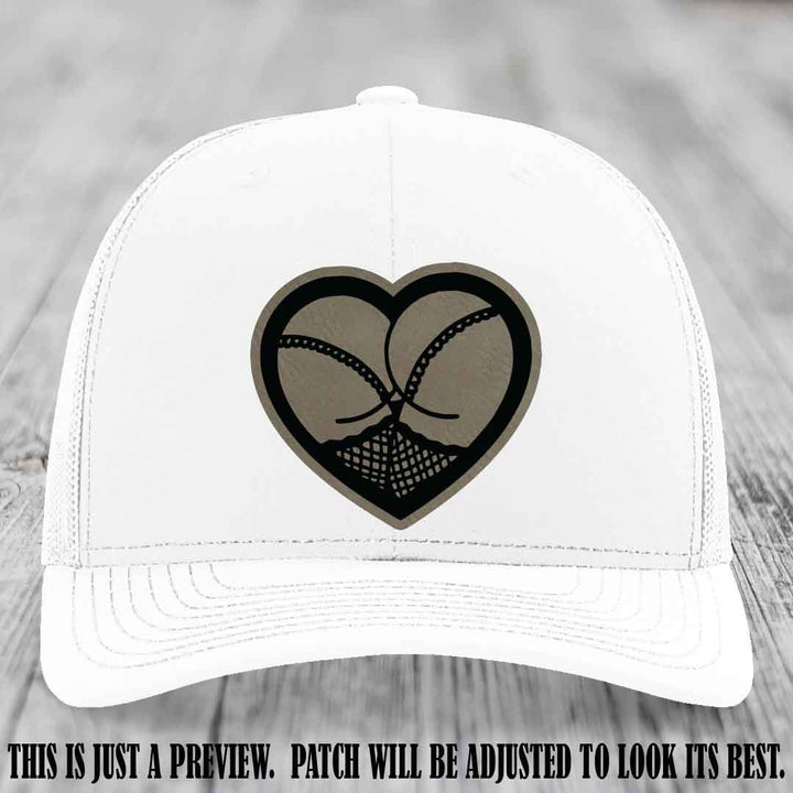 Booty Love Leather Patch in Light Brown to Black Patch on White Hat