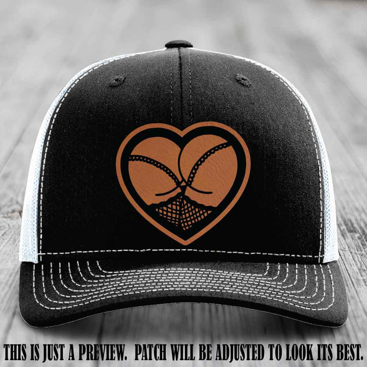 Booty Love Leather Patch in Rawhide to Black Patch on Black to White Hat