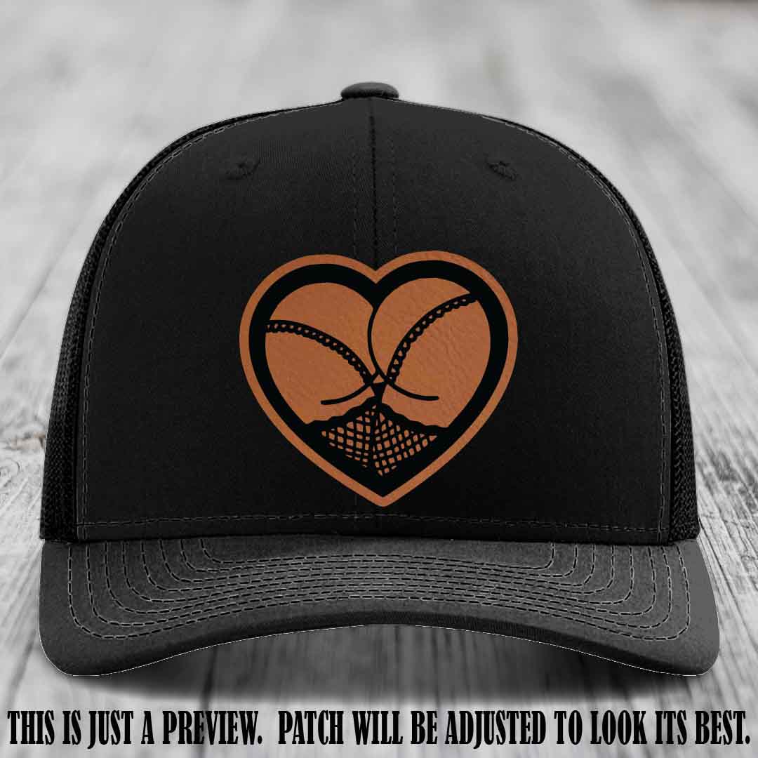 Booty Love Leather Patch in Rawhide to Black Patch on Black Hat