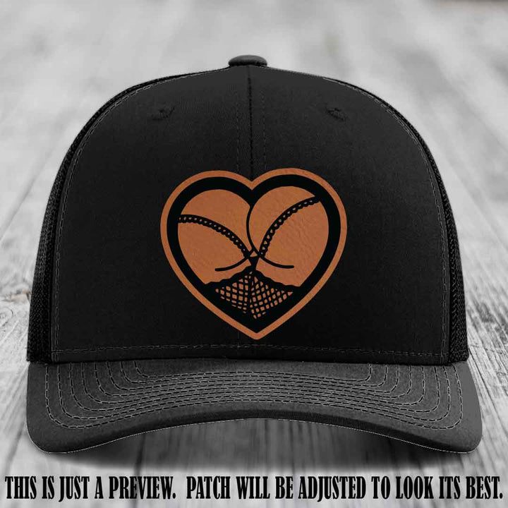 Booty Love Leather Patch in Rawhide to Black Patch on Black Hat