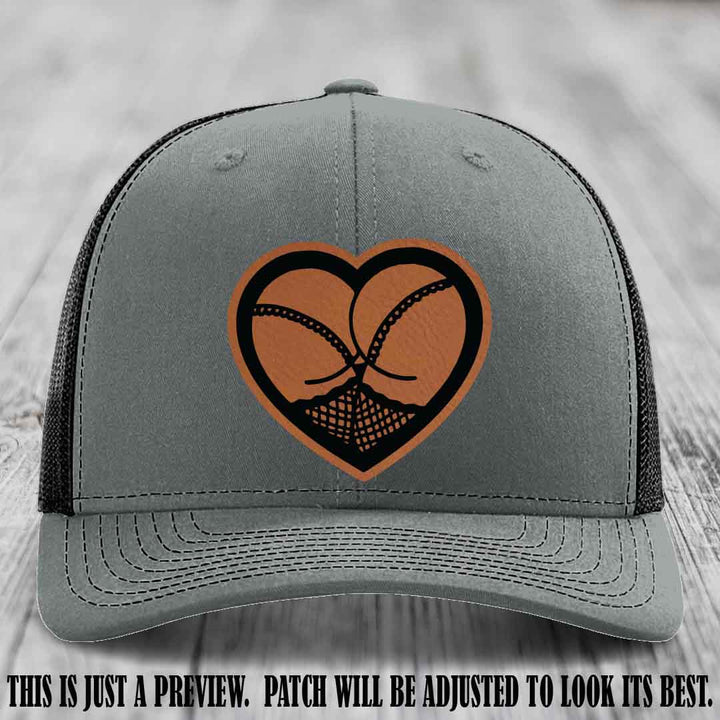 Booty Love Leather Patch in Rawhide to Black Patch on Heather Grey to Black Hat