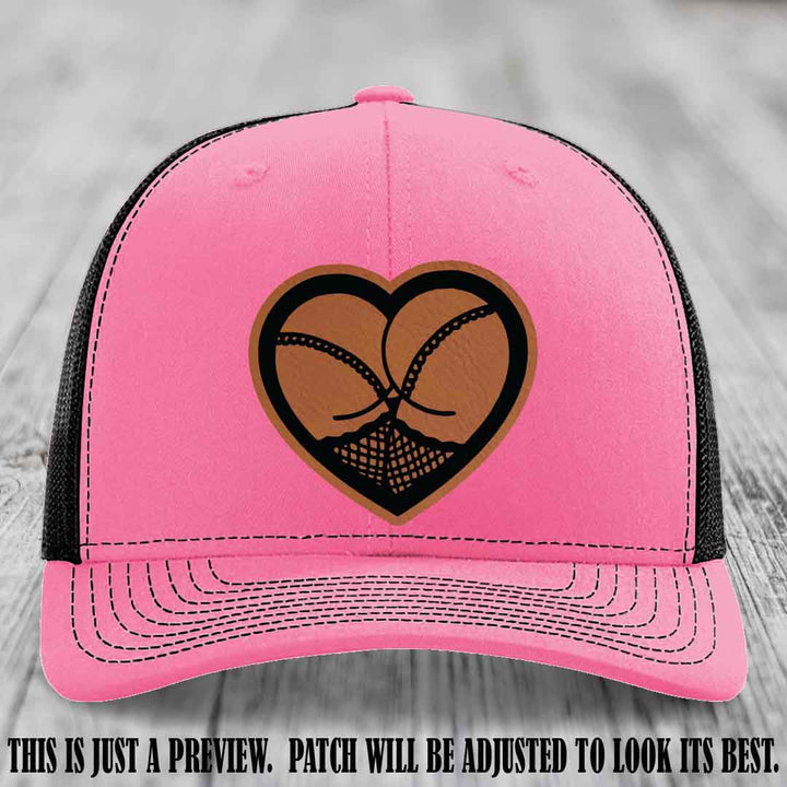 Booty Love Leather Patch in Rawhide to Black Patch on Hot Pink to Black Hat