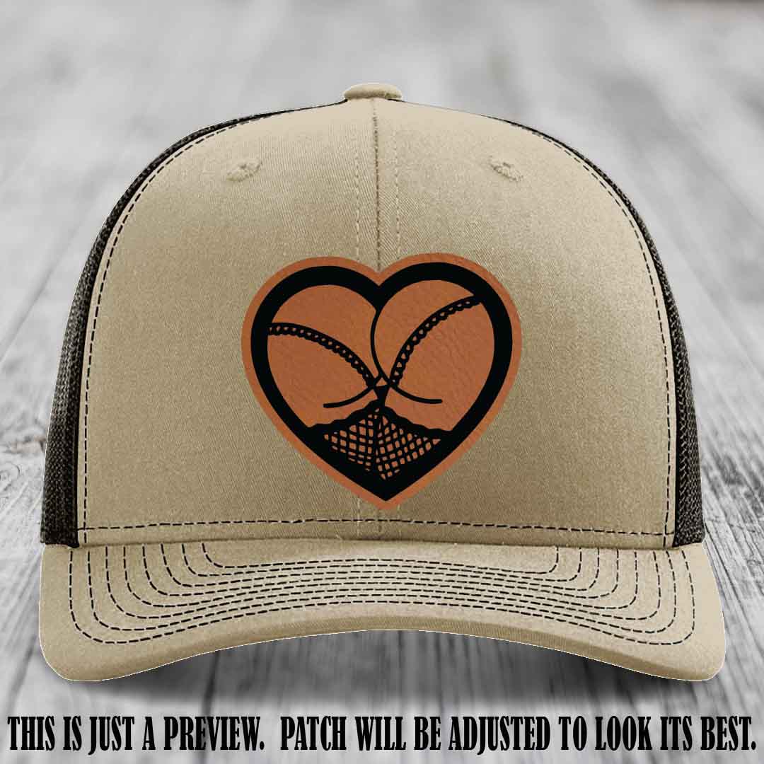 Booty Love Leather Patch in Rawhide to Black Patch on Khaki to Coffee Hat