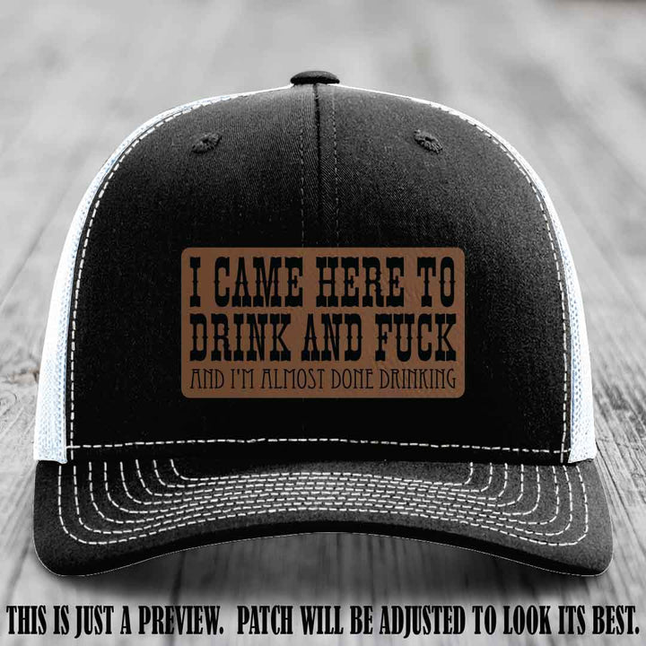 Dark Brown to Black Patch on Black to White Hat - Funny Drink and F*ck Richardson 112 Hat