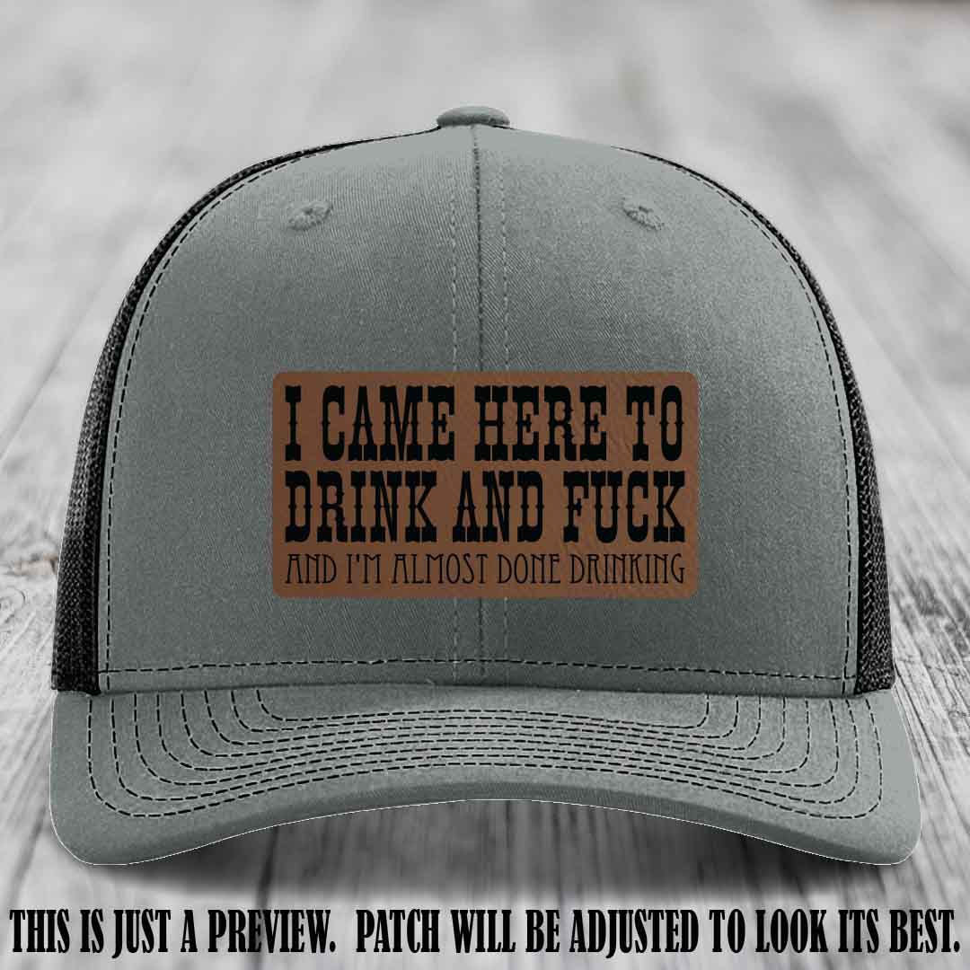 Dark Brown to Black Patch on Heather Grey to Black Hat - Funny Drink and F*ck Richardson 112 Hat