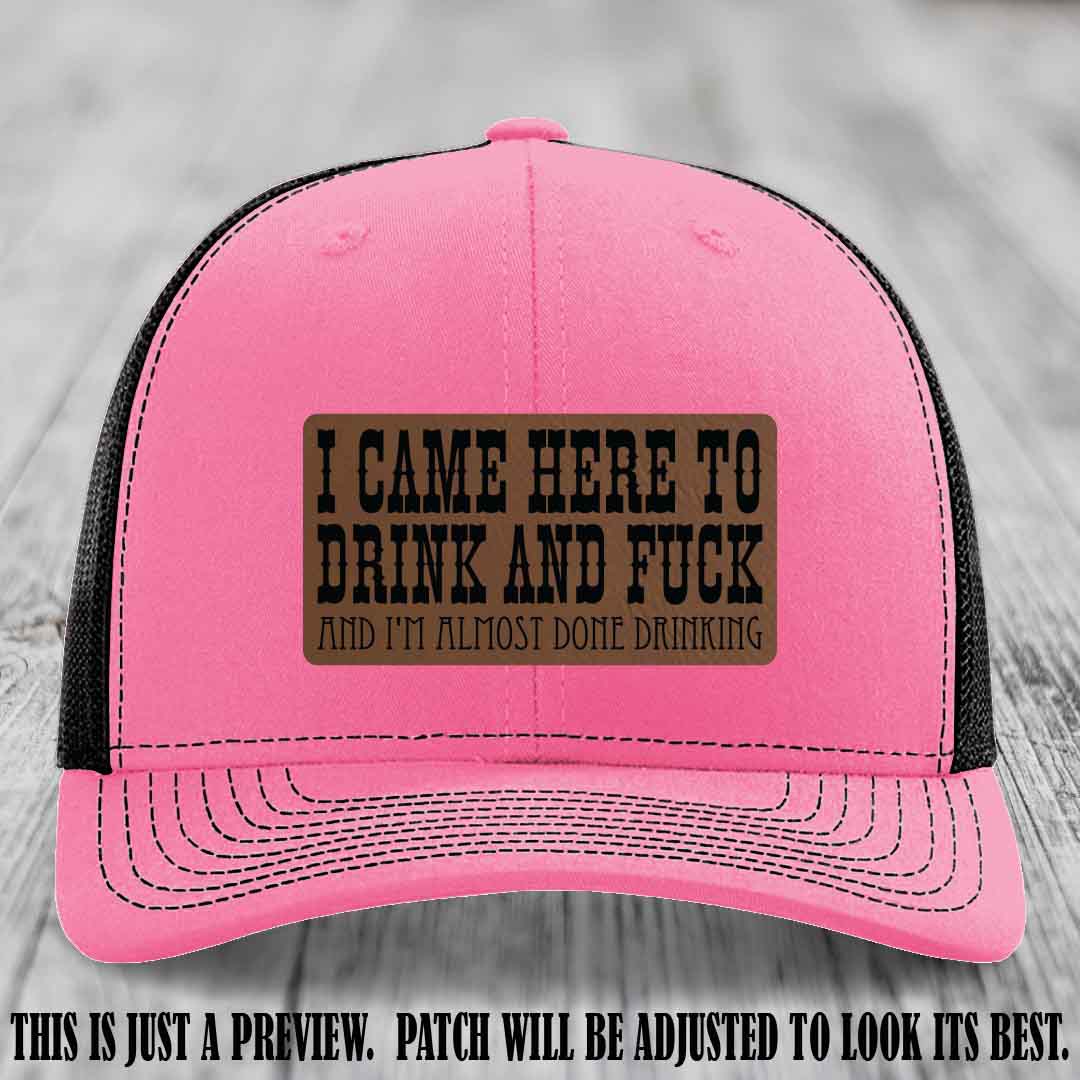 Dark Brown to Black Patch on Hot Pink to Black Hat - Funny Drink and F*ck Richardson 112 Hat