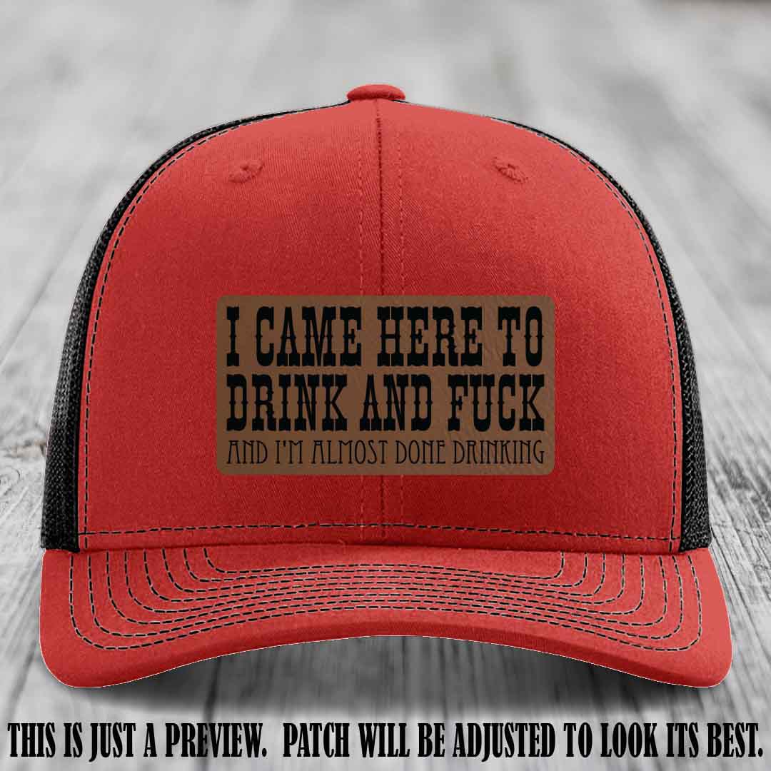 Dark Brown to Black Patch on Red to Black Hat - Funny Drink and F*ck Richardson 112 Hat