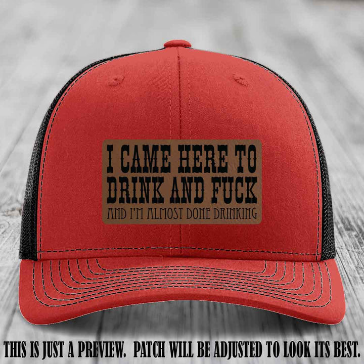 Dark Brown to Black Patch on Red to Black Hat - Funny Drink and F*ck Richardson 112 Hat