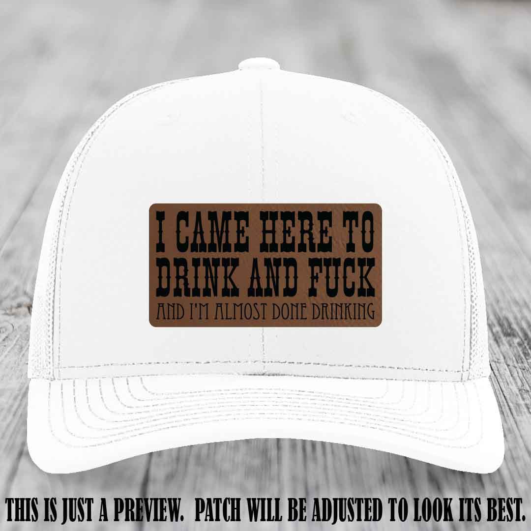 Dark Brown to Black Patch on White Hat - Funny Drink and F*ck Richardson 112 Hat