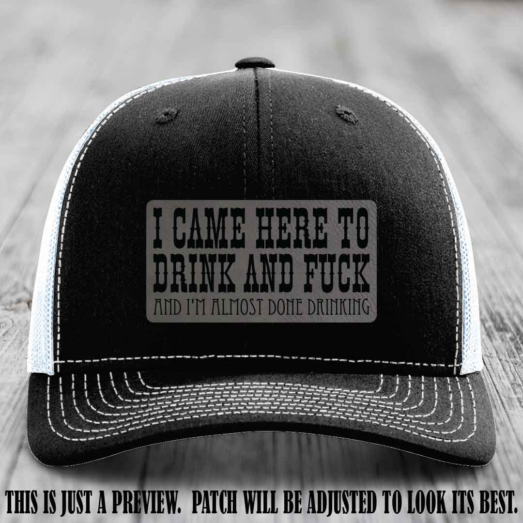 Grey to Black Patch on Black to White Hat - Funny Drink and F*ck Richardson 112 Hat
