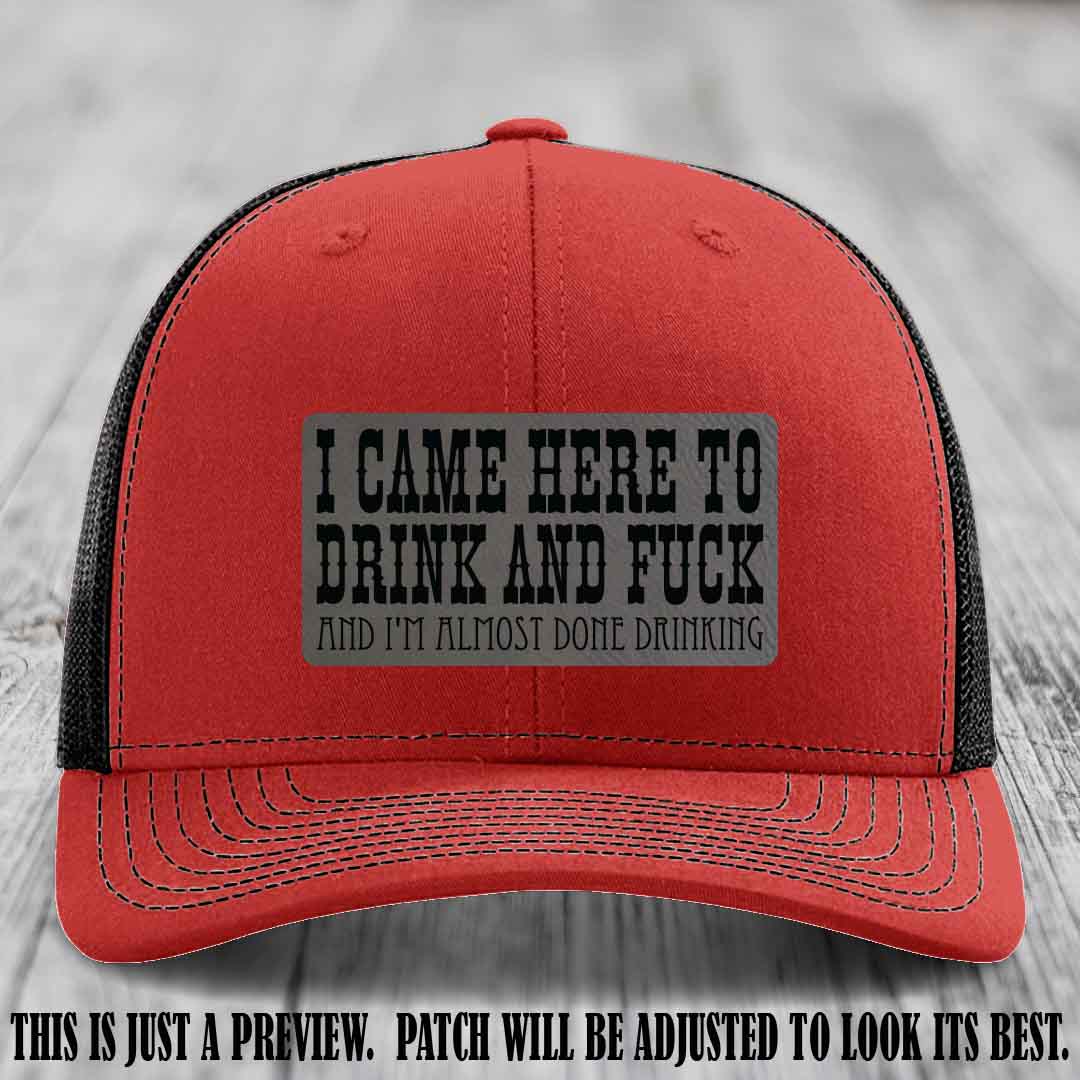 Grey to Black Patch on Red to Black Hat - Funny Drink and F*ck Richardson 112 Hat