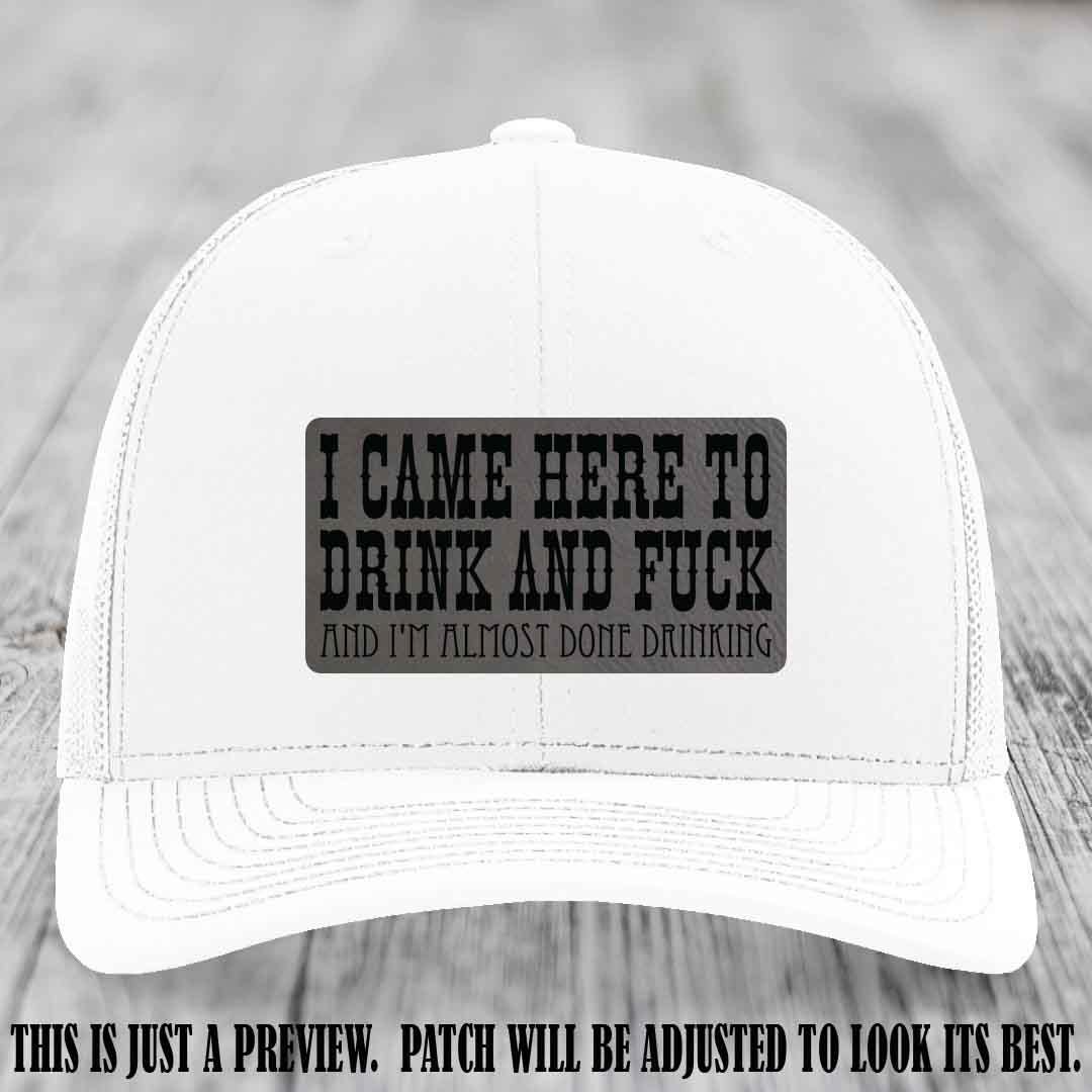 Grey to Black Patch on White Hat - Funny Drink and F*ck Richardson 112 Hat