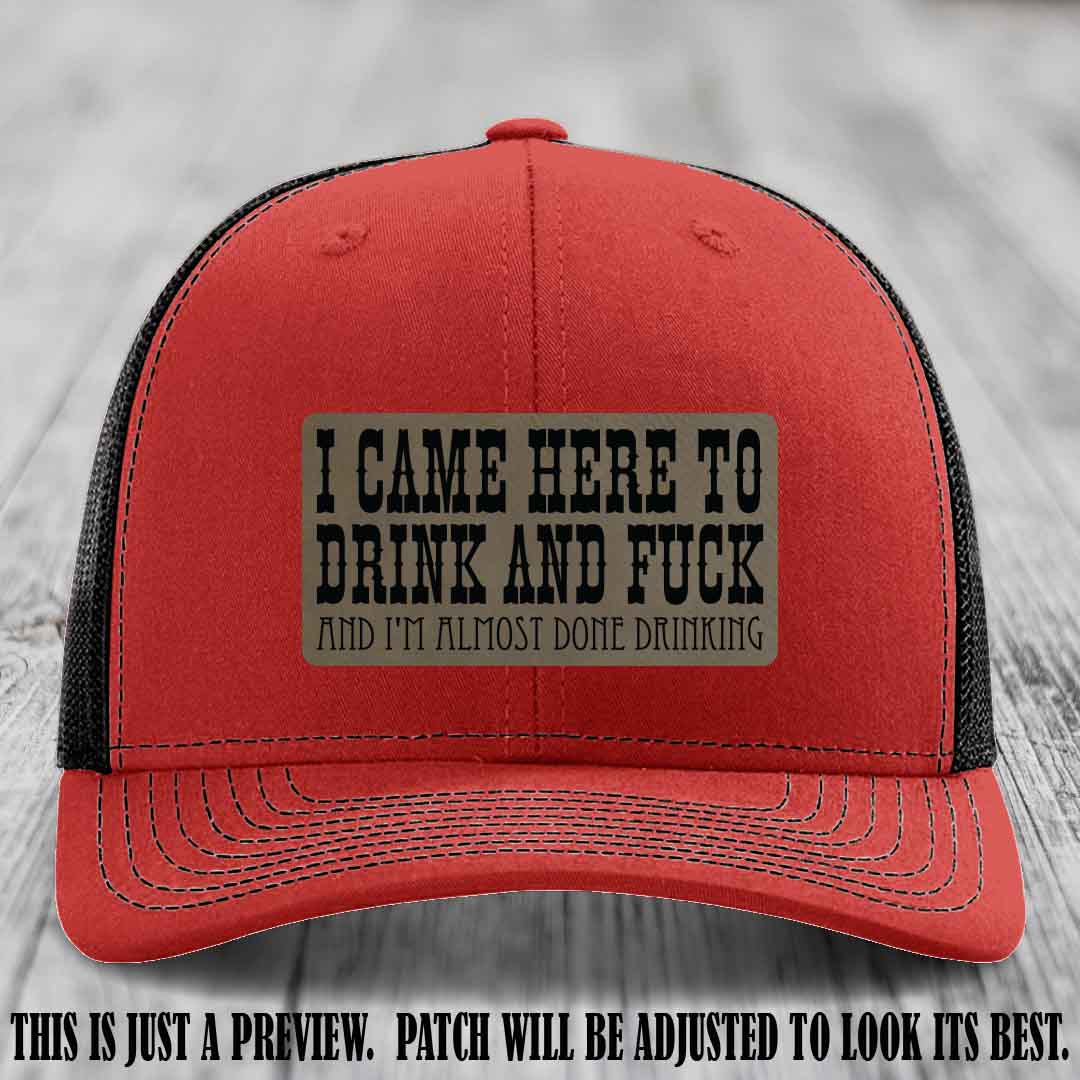Light Brown to Black Patch on Red to Black Hat - Funny Drink and F*ck Richardson 112 Hat