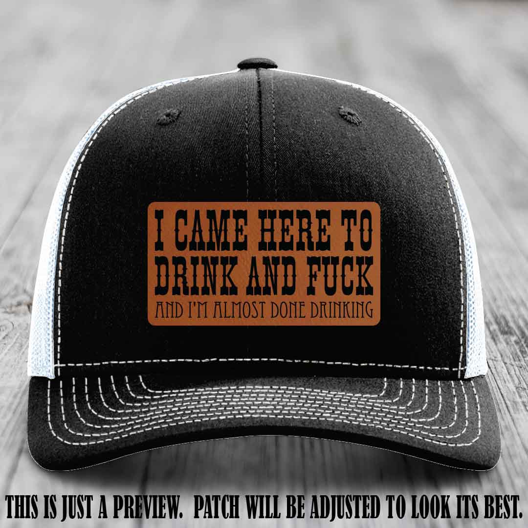 Rawhide to Black Patch on Black to White Hat - Funny Drink and F*ck Richardson 112 Hat