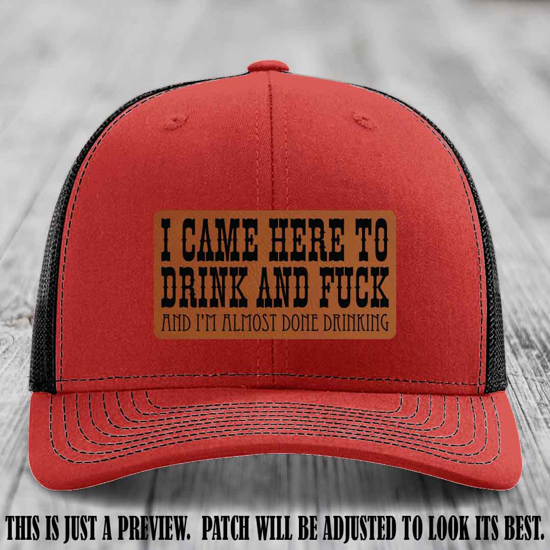 Rawhide to Black Patch on Red to Black Hat - Funny Drink and F*ck Richardson 112 Hat