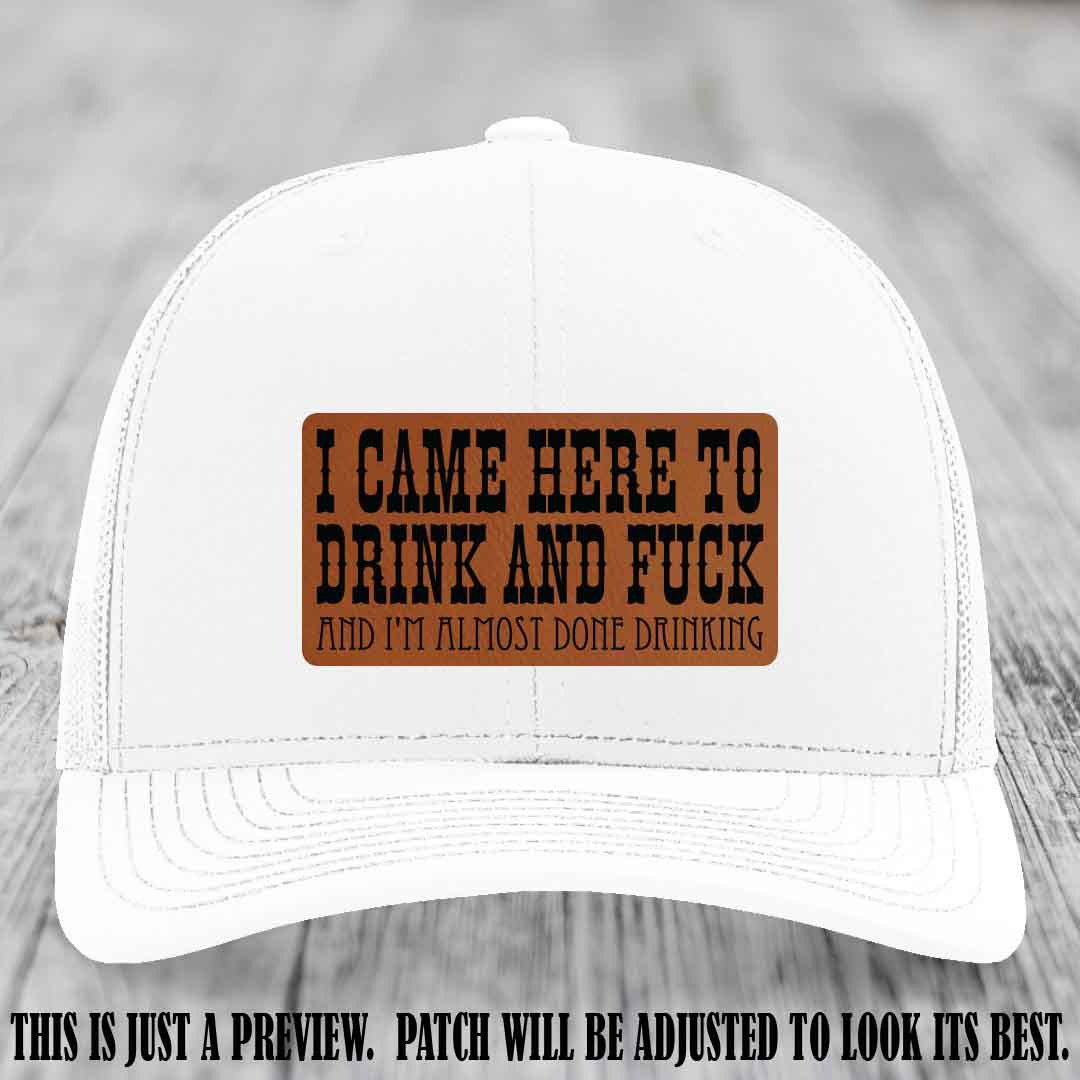 Rawhide to Black Patch on White Hat - Funny Drink and F*ck Richardson 112 Hat