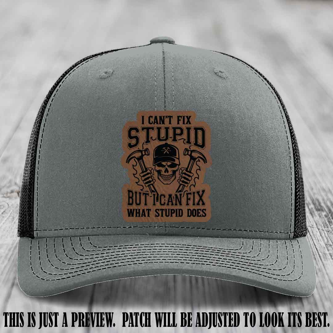 I Can't Fix Stupid 🛠️💀 Dark & Dangerous Patch on Heather Grey to Black Hat - Richardson 112