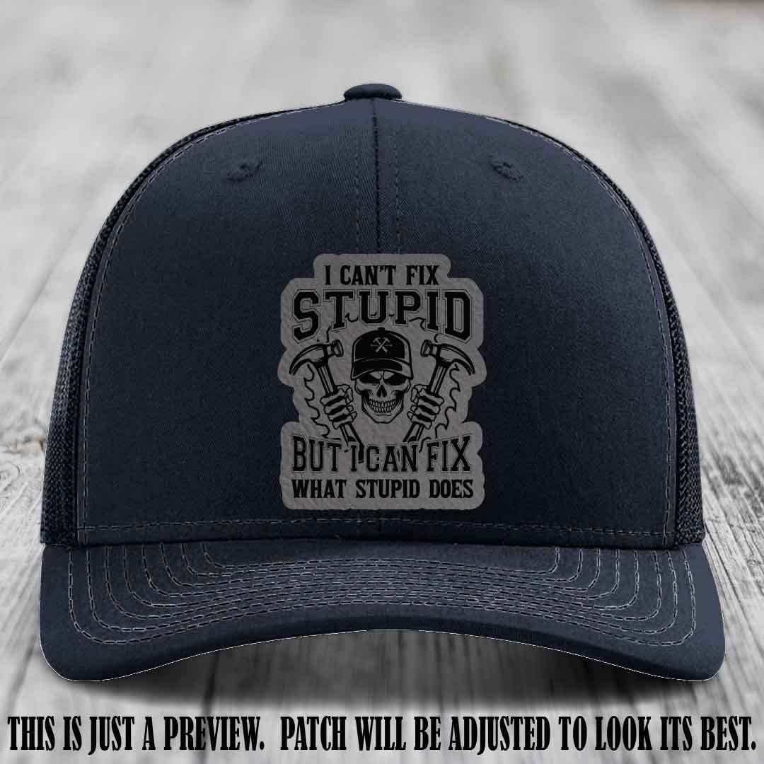 I Can't Fix Stupid 🛠️💀 Grey Matter Slayer Patch on Navy Hat - Richardson 112