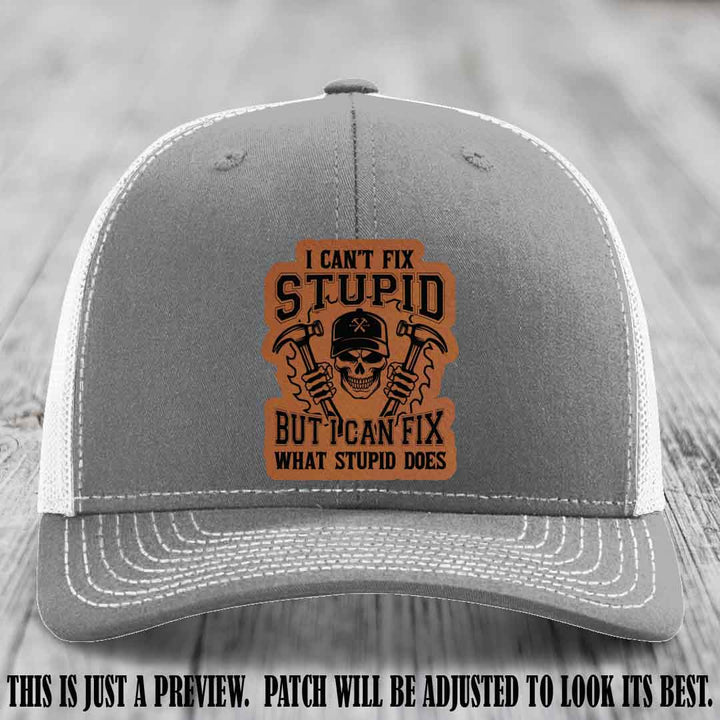 I Can't Fix Stupid 🛠️💀 Rawhide Renegade Patch on Heather Grey to White Hat - Richardson 112