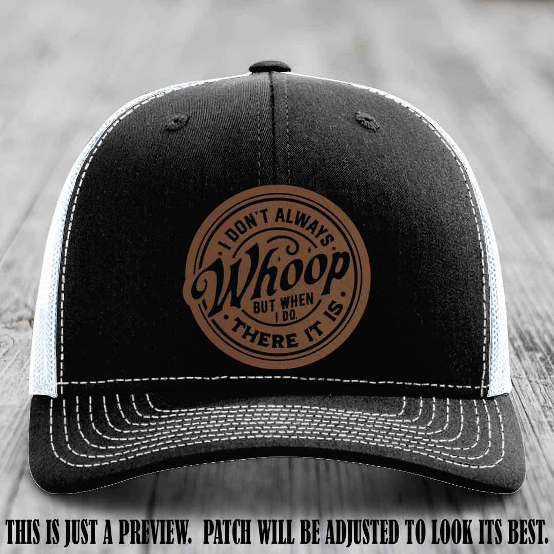 Dark Brown to Black Patch on Black to White Hat - Richardson 112 Leather Patch Hat