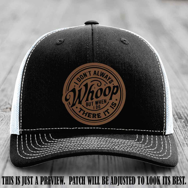 Dark Brown to Black Patch on Black to White Hat - Richardson 112 Leather Patch Hat