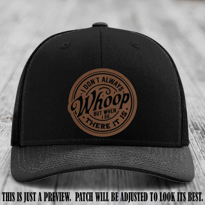 Dark Brown to Black Patch on Black Hat - Richardson 112 Leather Patch Hat