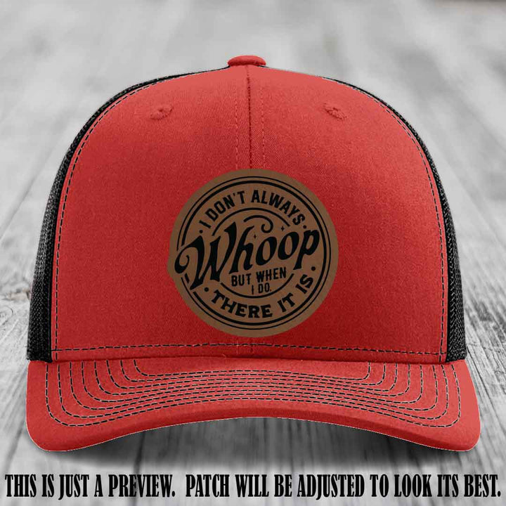 Dark Brown to Black Patch on Red to Black Hat - Richardson 112 Leather Patch Hat
