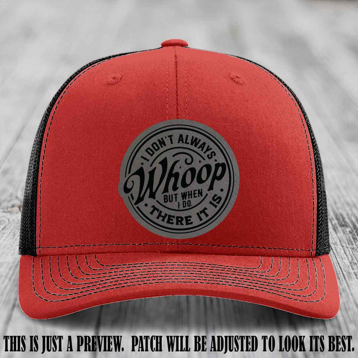 Grey to Black Patch on Red to Black Hat - Richardson 112 Leather Patch Hat