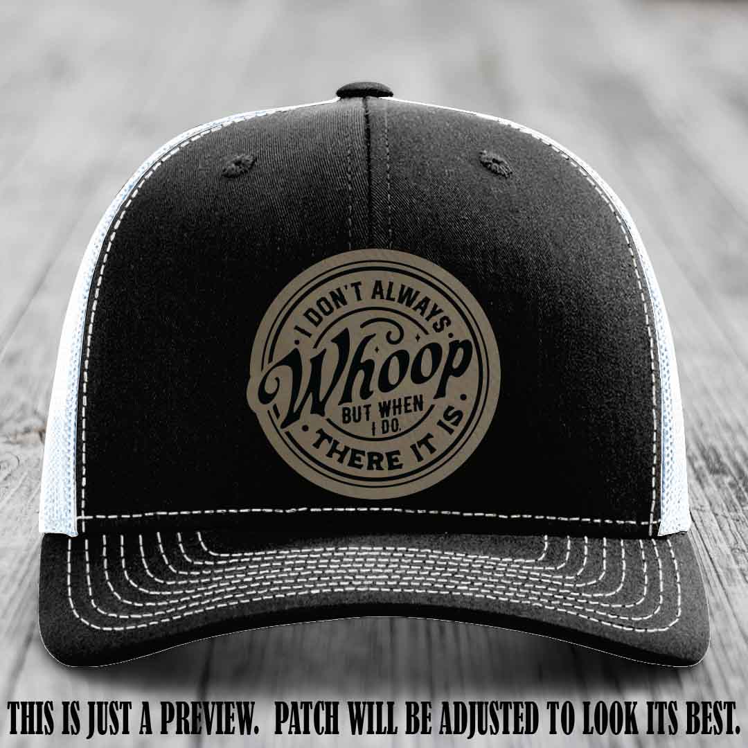 Light Brown to Black Patch on Black to White Hat - Richardson 112 Leather Patch Hat