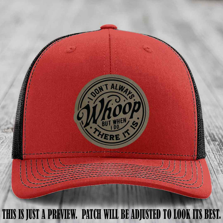 Light Brown to Black Patch on Red to Black Hat - Richardson 112 Leather Patch Hat