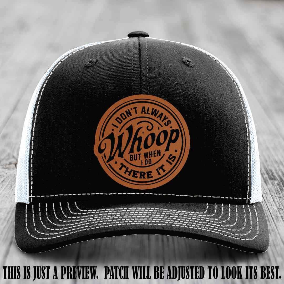 Rawhide to Black Patch on Black to White Hat - Richardson 112 Leather Patch Hat