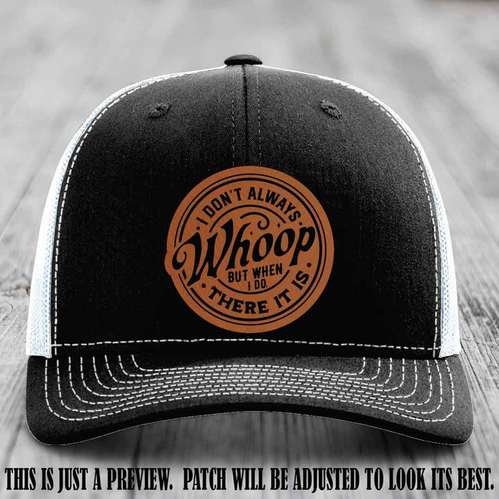 Rawhide to Black Patch on Black to White Hat - Richardson 112 Leather Patch Hat