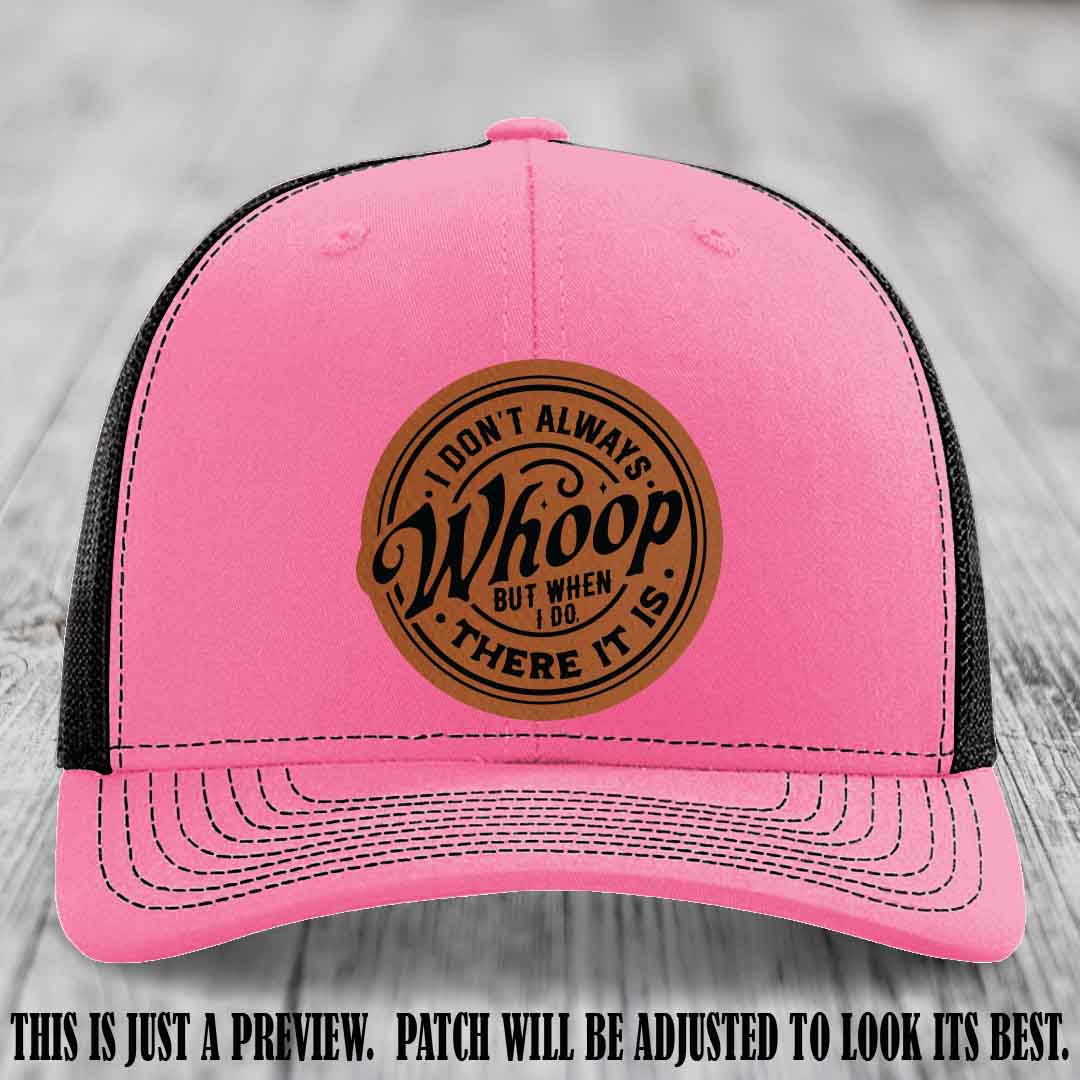 Rawhide to Black Patch on Hot Pink to Black Hat - Richardson 112 Leather Patch Hat