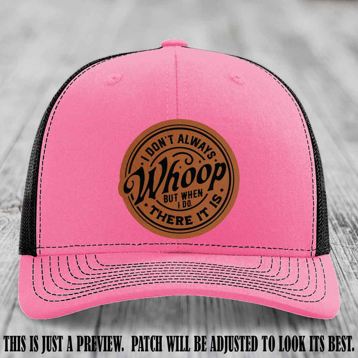 Rawhide to Black Patch on Hot Pink to Black Hat - Richardson 112 Leather Patch Hat