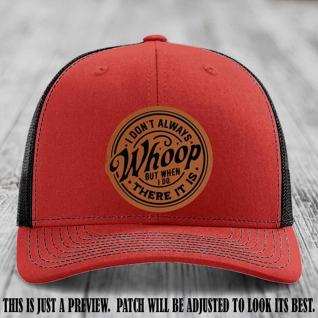 Rawhide to Black Patch on Red to Black Hat - Richardson 112 Leather Patch Hat