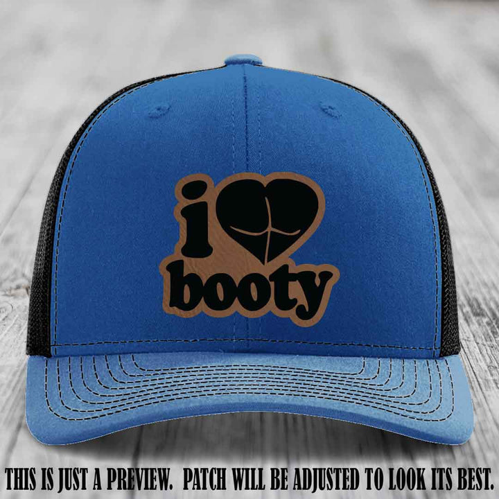 Booty Hunter Dark Brown to Black Patch Leather Patch on Royal to Black Hat - Funny Richardson 112 Hat
