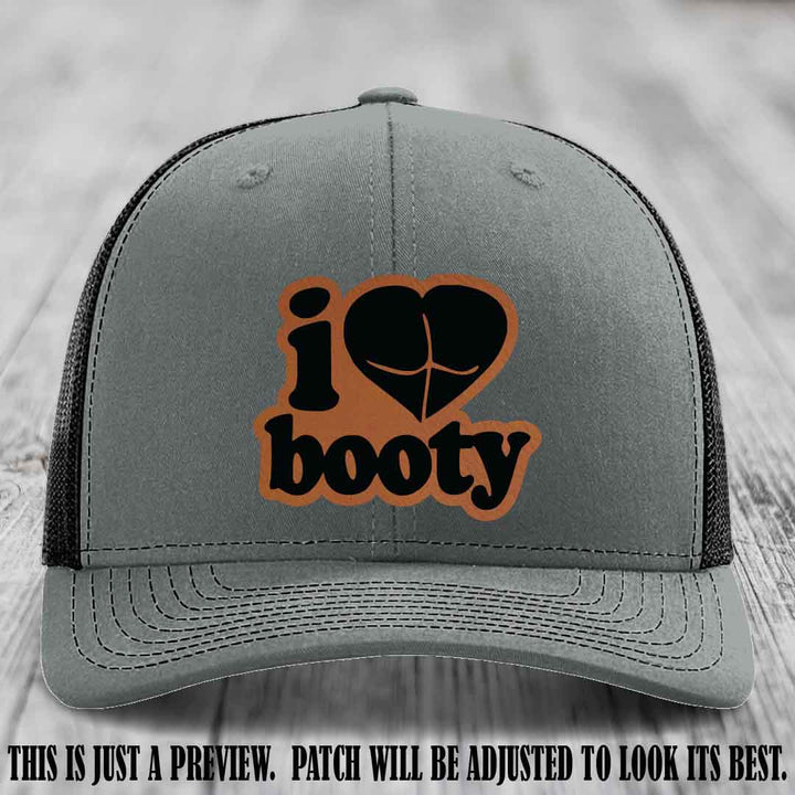 Booty Hunter Rawhide to Black Patch Leather Patch on Heather Grey to Black Hat - Funny Richardson 112 Hat