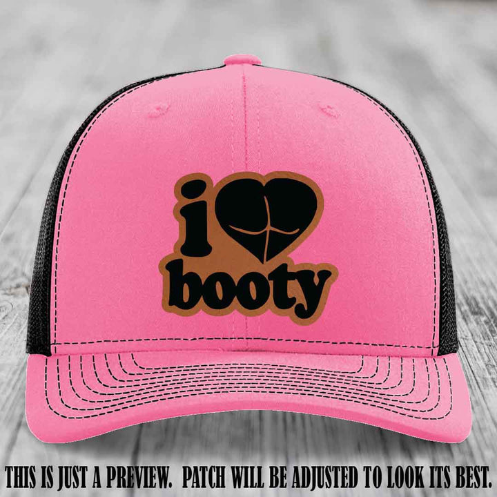 Booty Hunter Rawhide to Black Patch Leather Patch on Hot Pink to Black Hat - Funny Richardson 112 Hat