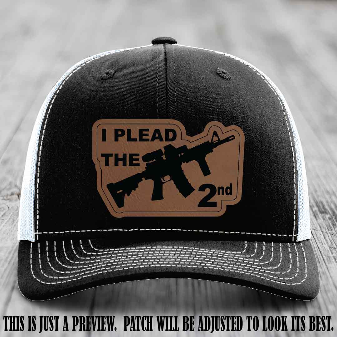 I Plead The 2nd Dark Brown to Black Patch on Black to White Hat Richardson 112