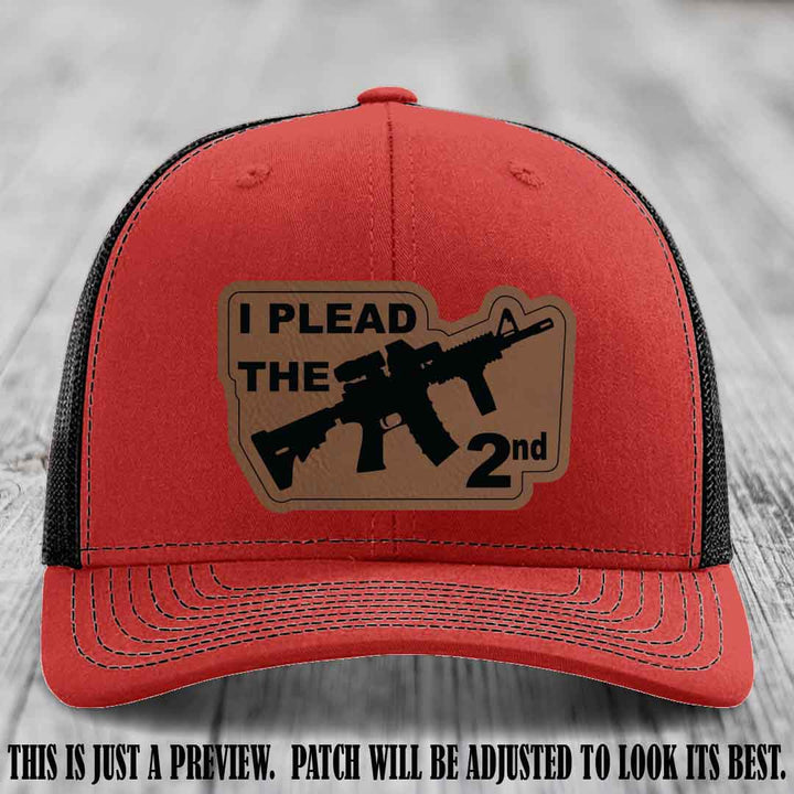 I Plead The 2nd Dark Brown to Black Patch on Red to Black Hat Richardson 112