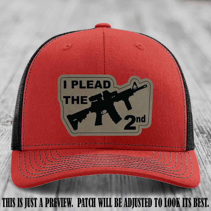 I Plead The 2nd Light Brown to Black Patch on Red to Black Hat Richardson 112