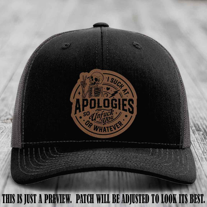 I Suck at Apologies Skeleton - Dark Brown to Black Patch on Black to Charcoal Hat