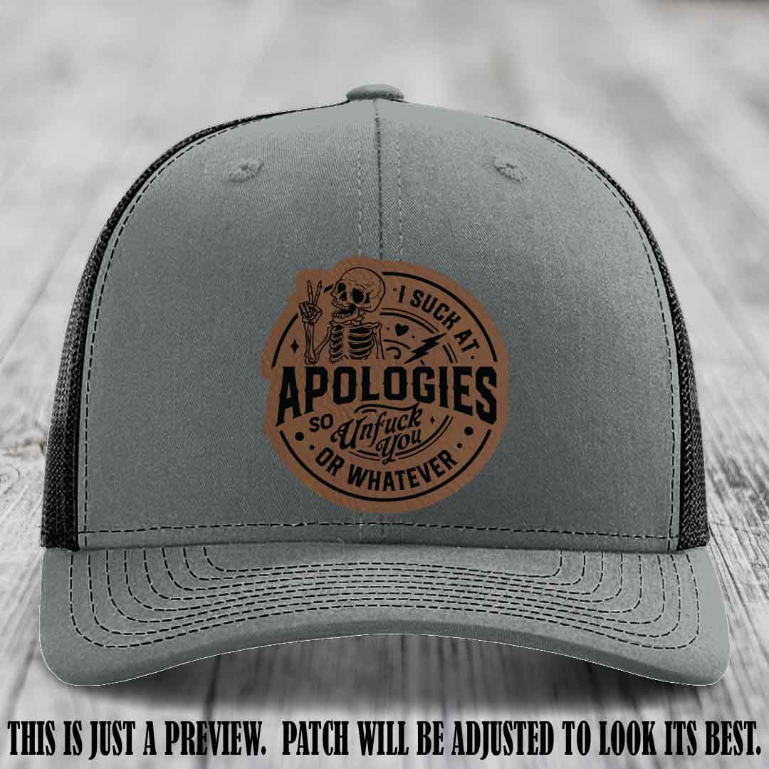 I Suck at Apologies Skeleton - Dark Brown to Black Patch on Heather Grey to Black Hat