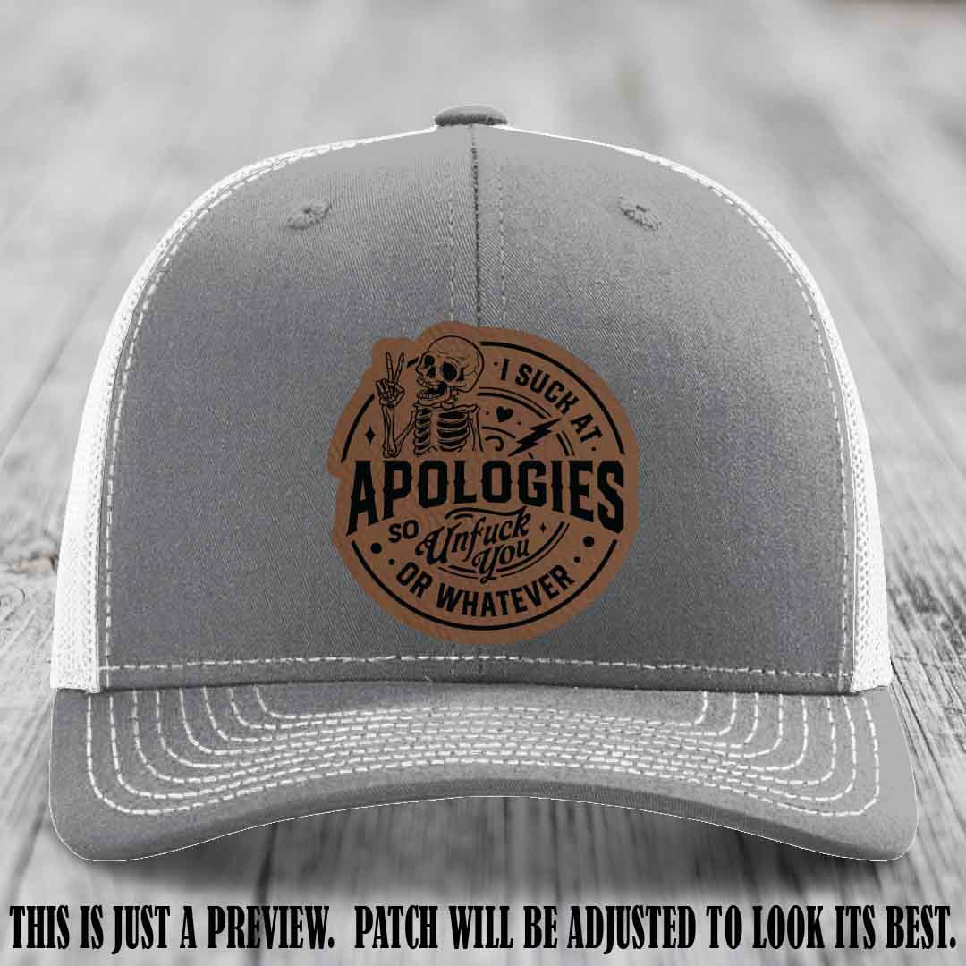 I Suck at Apologies Skeleton - Dark Brown to Black Patch on Heather Grey to White Hat